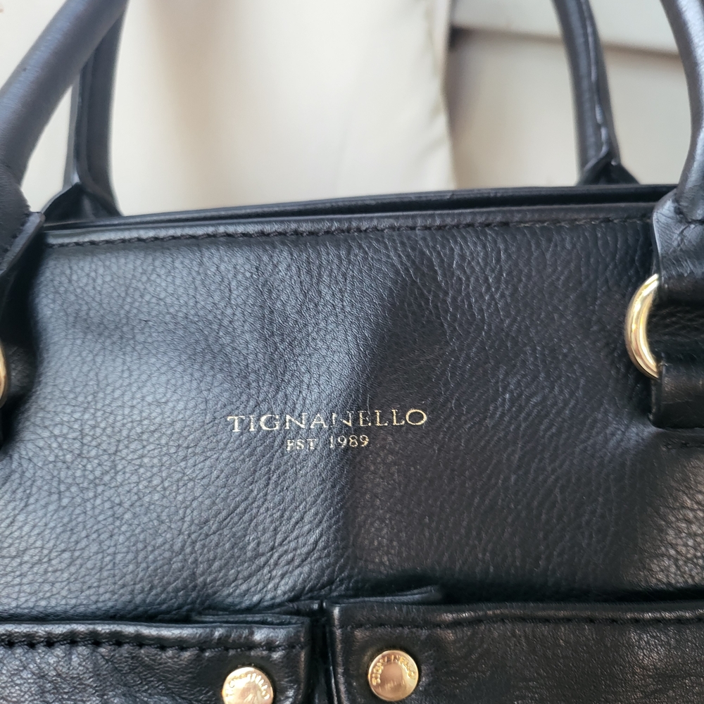 Tignanello Black Leather Tote Bag 14 X 5 X 12 - Picture 2 of 14